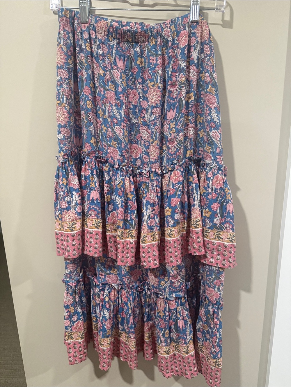 Floral Maxi Tiered Maxi Skirt in Blue and Pink